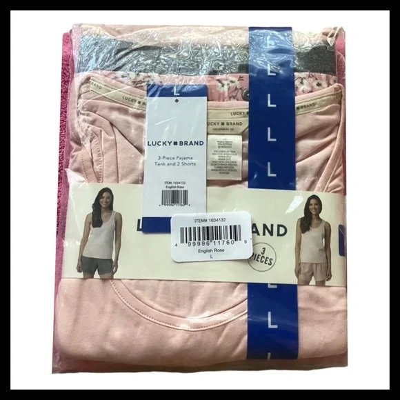 LUCKY BRAND 3-piece Pajama Short Set Pink & Grey - Picture 5 of 7